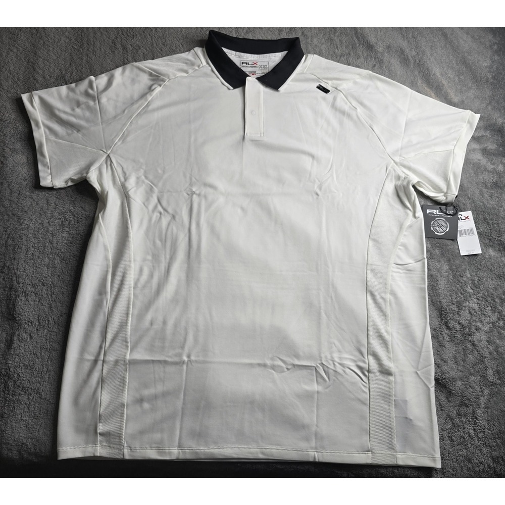 RLX Ralph Lauren Unite Polo Mens XXL White Black Vented Wicking S/S Golf
